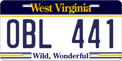 WV license plate OBL441
