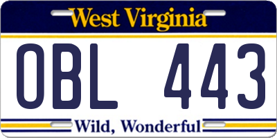 WV license plate OBL443