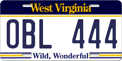 WV license plate OBL444