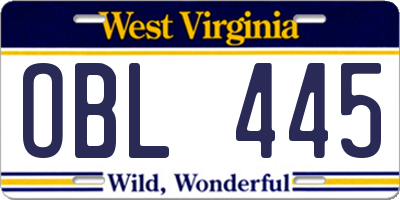 WV license plate OBL445