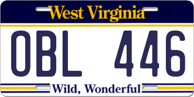 WV license plate OBL446