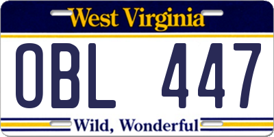WV license plate OBL447
