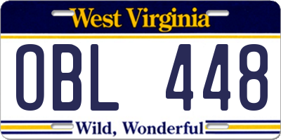 WV license plate OBL448