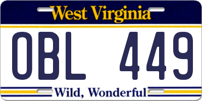 WV license plate OBL449