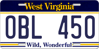 WV license plate OBL450