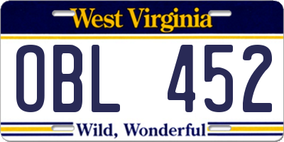 WV license plate OBL452