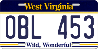 WV license plate OBL453