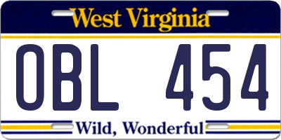WV license plate OBL454