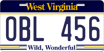 WV license plate OBL456