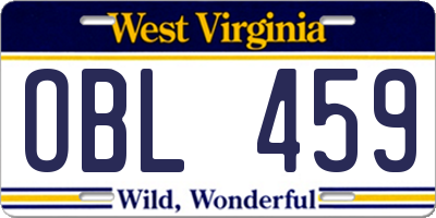 WV license plate OBL459