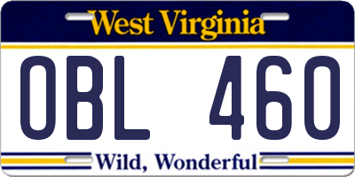 WV license plate OBL460