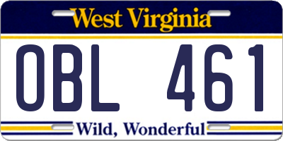 WV license plate OBL461