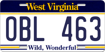 WV license plate OBL463