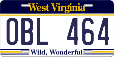 WV license plate OBL464