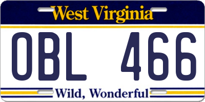 WV license plate OBL466