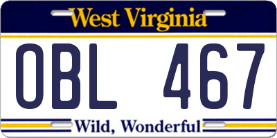 WV license plate OBL467