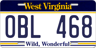 WV license plate OBL468