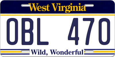 WV license plate OBL470