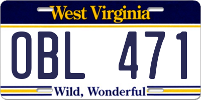 WV license plate OBL471