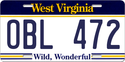 WV license plate OBL472