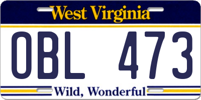WV license plate OBL473