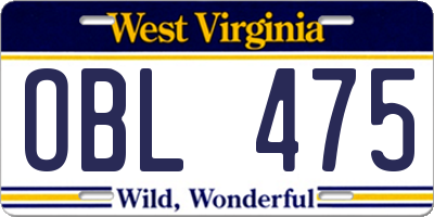 WV license plate OBL475