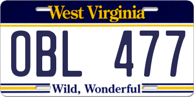 WV license plate OBL477