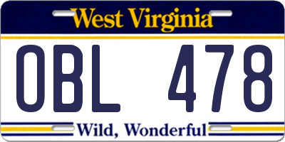 WV license plate OBL478