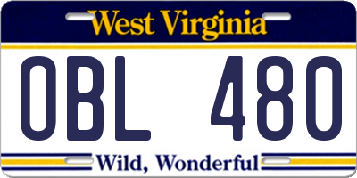 WV license plate OBL480