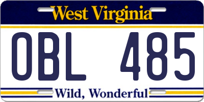 WV license plate OBL485