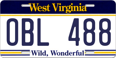 WV license plate OBL488