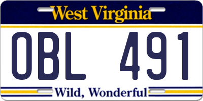 WV license plate OBL491