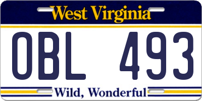 WV license plate OBL493