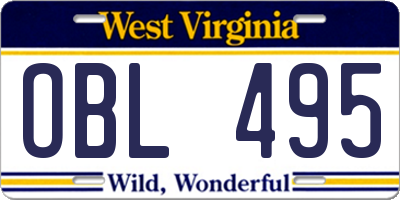WV license plate OBL495