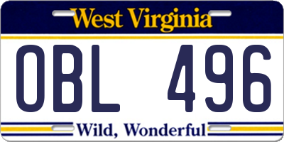WV license plate OBL496