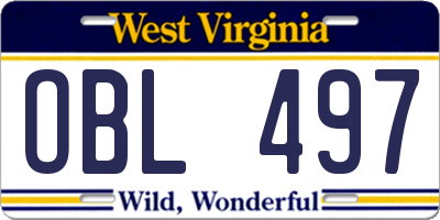 WV license plate OBL497