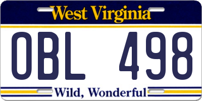 WV license plate OBL498