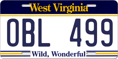 WV license plate OBL499