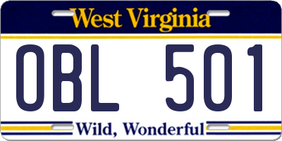 WV license plate OBL501