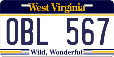 WV license plate OBL567