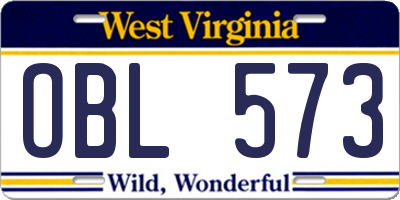 WV license plate OBL573