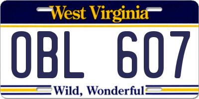 WV license plate OBL607