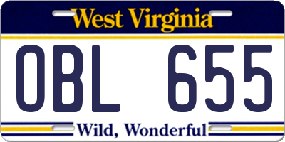 WV license plate OBL655
