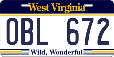 WV license plate OBL672