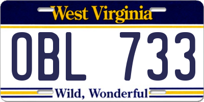 WV license plate OBL733