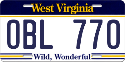 WV license plate OBL770