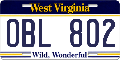 WV license plate OBL802