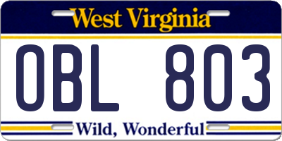 WV license plate OBL803