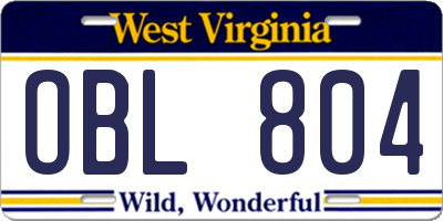 WV license plate OBL804