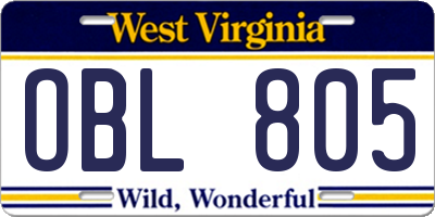 WV license plate OBL805